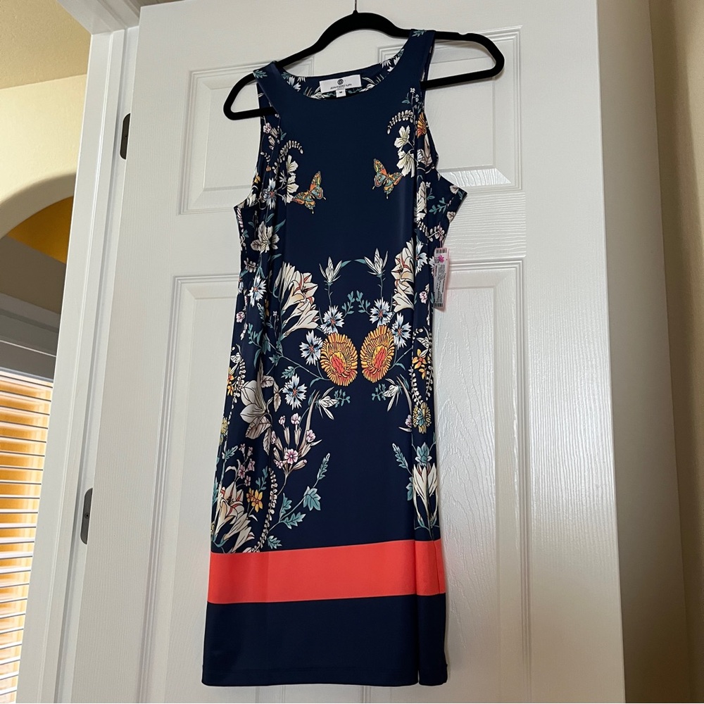 Blue and Orange Sheath Midi Dress